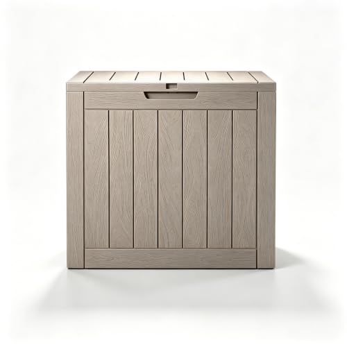 Image of NUNU LAB 32 Gallon Waterproof Outdoor Storage Box, Lockable Resin Deck Box with Lid, Weather Resistant Patio Storage Bin for Garden Tools, Cushions, Package Delivery, Medium Gray