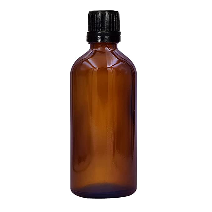 PHARCOS 100ml Amber Glass Dropper Bottles – Leakproof Refillable Bottles with Black Cap & Dropper Plug for Essential Oils, DIY Skincare, Perfume (Leak Proof) 1-Piece
