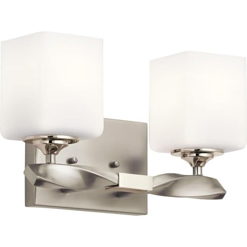 Image of KICHLER Marette 13.5 inch 2 Light Vanity Light with Satin Etched Cased Opal Glass in Brushed Nickel