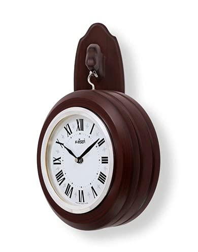 Kaiser QuartzWooden Station Clock Double Side with One Side Roman Figure & One Side Full Figure / 8 Inches Size, Rose Wood, Standard