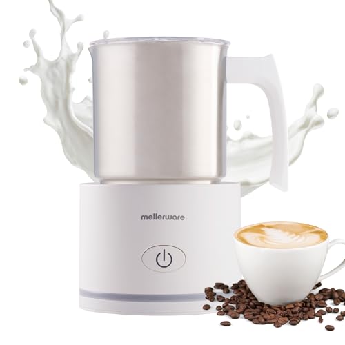 Mellerware   Espumador de Leche Inox Frothy! 600W | 240ml | 3en1 (Espuma Caliente/Fría, Calentar y Espumar) | Apagado Automático | Calentador | Café Latte Capuchino Chocolate | Blanco