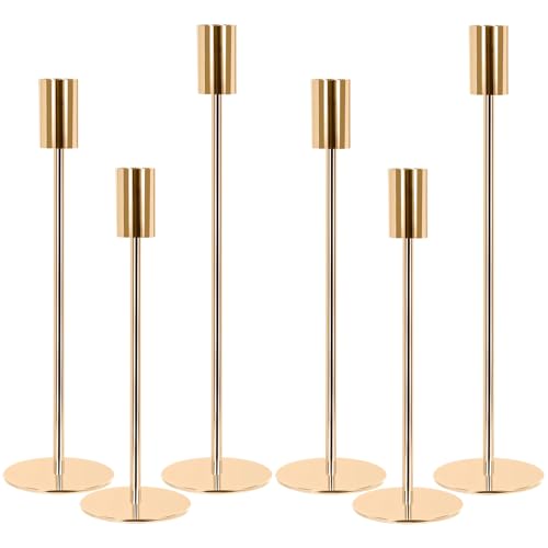 AQXONG 6Pcs Candelabro Dorado, 32/27/21.7cm para de 2.2 cm de Retro Candelabro Cónico Candelabro, Candelabro de Metal, Candelabro Decorativo para Decoración del Hogar, Fiestas, Bodas, Cumpleaños