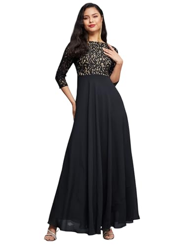 Image of Miss Chase Women's Floral Printed Relaxed Fit V-Neck 3 /4th Sleeve Maxi Dress