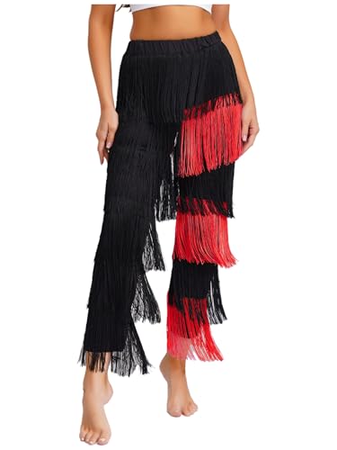Pantalon de danse latine avec taille élastique confort et franges dynamiques