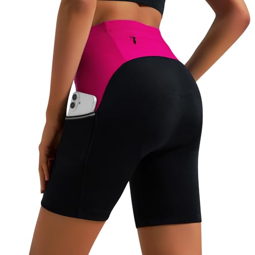 beroy Women's 4D Padded Bike Shorts Cycling Shorts Road Mountain Ride Bicycle Biker Short with Pockets Rosered XL