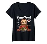 Photo Gallery donna yum yum giapponese anime ramen noodle carino sloth maglietta con collo a v Photo Gallery donna yum yum giapponese anime ramen noodle carino sloth maglietta con collo a v