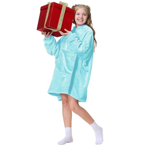 Aemilas Wearable Blanket Hoodie for Kids 6-12 Comfort Oversized Hoodies Blanket Sweatshirt Birthday Gifts, One Size Fits All