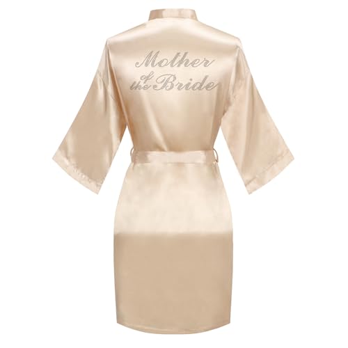 Image of Women's Bride Bridesmaid Robes Short Satin One Size Silver Rhinestones Wedding Party Getting Ready Sleepwear