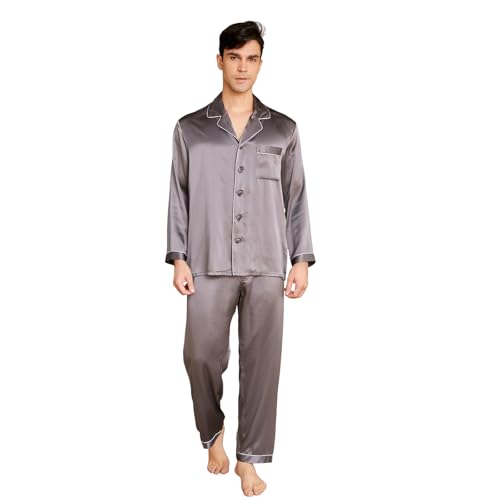 THXSILK Silk Pajamas for Men, 2 pcs Long Pajamas Set, 19 momme Mulberry Silk, Lightweight and Luxury