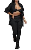 LKOUS Vrouwen 2 Stuk Trainingspak Ronde Hals Lange Mouw Crop Top En Stapelen Lange Broek Jogger Sets, F-zwart, XXL