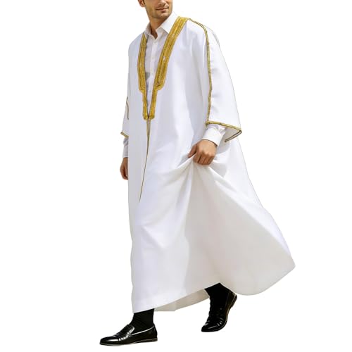 Jubba Thobe elegante con bordado: vestido formal holgado que no se arruga