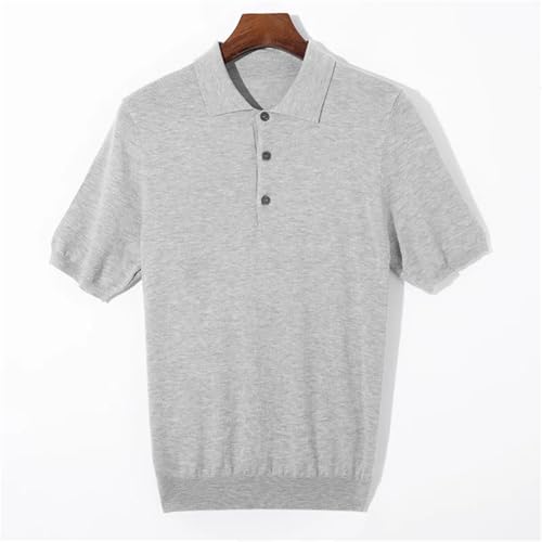 Men Short Sleeved Pure Wool Silk Sweater Polo Shirt Collar Solid Color Pullover Knitted Sweater Casual Tops3