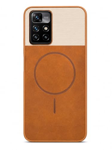 Image of Bintage Dual-Leather Mac Safe Design Phone Case| Soft Touch Finish | Full Camera Protectection Back Cover Compatible for MI Redmi 10Prime 4G - White & Nut Brown