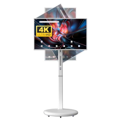 Image of 32 Inch UHD 4K Portable Smart TV on Wheels, 8GB + 128GB Storage, Android 15 OS, Rolling TV with Rotatable Touch Screen, Camera and Stand, Full Swivel Rotation, Voice Remote for Home, Outdoors