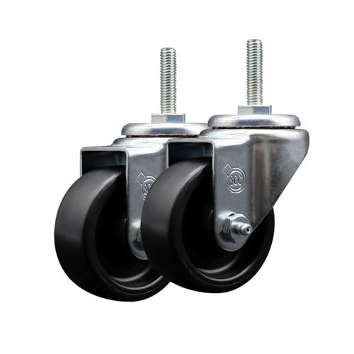Service Caster Brand Replacement Set for SawStop Casters - Swivel 3/8 Inch Threaded Stem Casters with 3 Inch Polyolefin Wheel - Includes 2 Swivel Casters - Fits SawStop MB-CNS-000 Saw Mobile Base