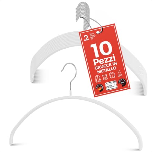 MAWA Grucce Appendiabiti, Set di 10 Grucce Salvaspazio e Antiscivolo, Ideali per T-Shirt e Maglioni, Gancio Girevole 360°, Rivestimento Antiscivolo, 40 cm, Bianco