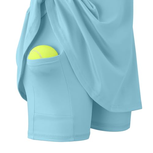 Image of Girls Tennis Dress Golf Outfit Sleeveless Athletic Dresses Polo V Neck Sport Skirt with Pockets 4-13Y