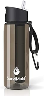 Survimate Filtered Water Bottle BPA Free with 4-Stage Intergrated Filter Straw for Camping, Hiking, Backpacking and Travel