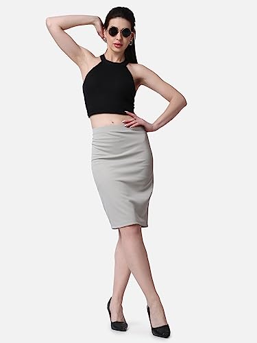 Image of POPWINGS Casual Solid Pencil Skirt for Women || Knee-Length Skirt for Women || Stylish Mini Skirt for Women || Summer Pencil Skirt for Women
