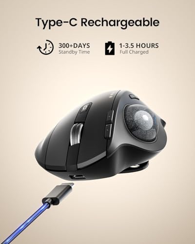 Image of ProtoArc Wireless Trackball Mouse, EM01 NL Ergonomic Bluetooth Rollerball Thumb Mouse Rechargeable Computer Laptop, Adjustable Angle & 3 Device Connection for PC, Mac, Windows-Grey Ball'25