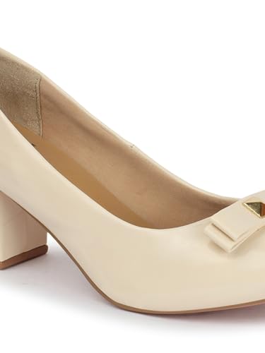 Image of Carlton London Womens Stylish Comfortable Block Heel Round Toe Slip-On Fashion Pump Shoes for Daily, Office and Casual use