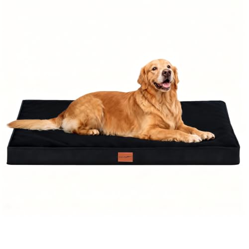 WAVVE Cama Perro Grande Ortopédica 112x81x7.6 cm Negra | Dog Bed desenfundable y lavable, con forro impermeable, espuma de caja de huevos, soporte cómodo y base antideslizante