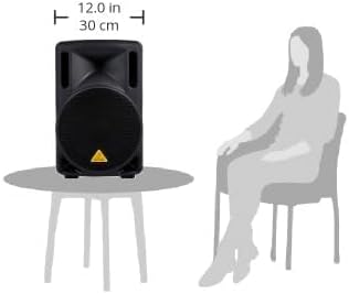 Behringer B210d Active PA Speaker System, side view 寸法付き