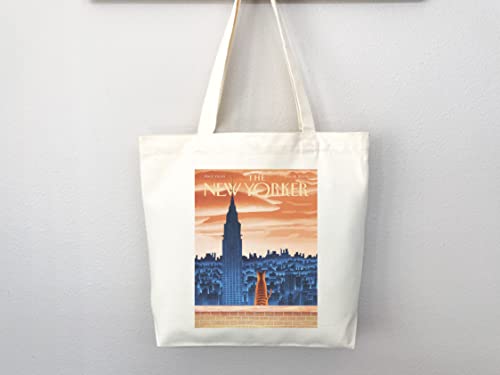 Bolso tote New Yorker con arte de portada de la revista, diseño estético y sostenible, hecho a mano miniatura 3