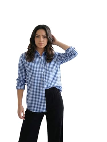 Image of OOMPH! Women Checked Smart Casual Shirt | Women's Gingham Check Shirts | Full Sleeve Button-Down Casual Westernwear for Women | Smart Fit Office Wear Top
