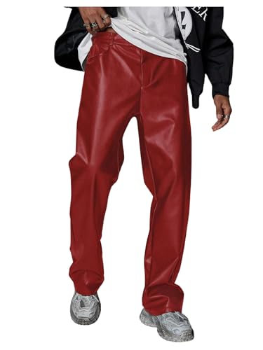 Floerns Men's PU Leather Flare Leg Pants Street Disco Pant with Pocket