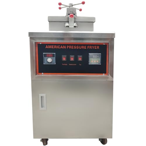 HQHAOTWU CNC High Pressure Fried Chicken Machine 45L LPG Fried Chicken Stove Commercial Deep Fryer with Triple Safety Valve Protection Restaurant Frying Machine Fry 6-8 Ducks at A Time 110V