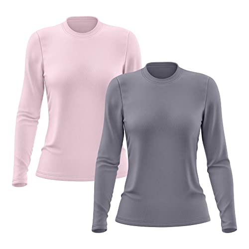 Kit 2 Camisetas Feminina Manga Longa Proteção Solar UV 50 (M, Rosa, Cinza)