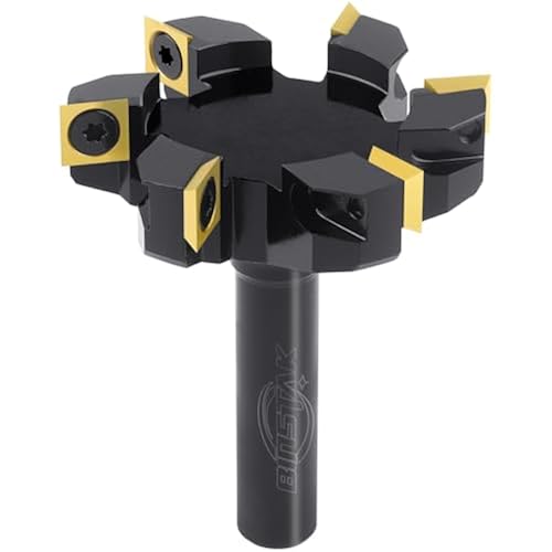 CNC Spoilboard Surfacing Router Bit, 1/2" Shank 2-1/2" Cutting Diameter (Extra Large) , 6 Wings Carbide Insert Slab Flattening Router Bits Wood Planing Planer Bit