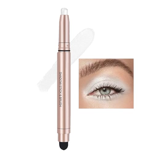 White Cream Eyeshadow Stick, Single Shimmer Eyeshadow Pencil, Waterproof Long Lasting Eye Shadow Stick Makeup, Hypoallergenic High Pigmented Eye Highlighter Pen Create Multi-Dimensional Eyes Look 01#