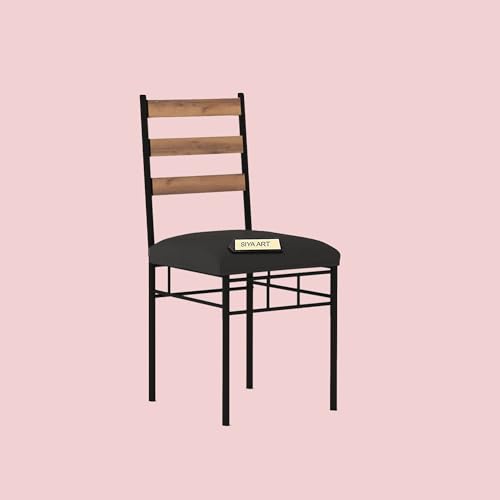Image of Wooden Top Iron Frame 6 Seater Dining Table with Cushioned Chair for Living Room Home Dining Room Furniture Set (Honey-Black)