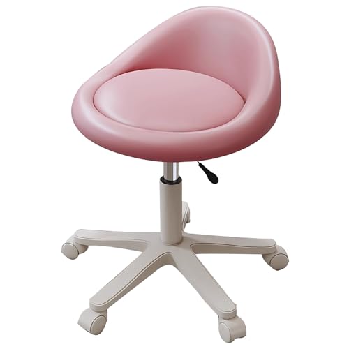 Silla de tocador ajustable con ruedas de 360°, taburete de maquillaje rosa para dormitorio u oficina, elegante silla tapizada para tocador, diseño cómodo y funcional