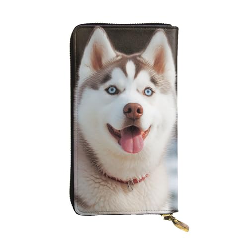 Portefeuille en cuir pour femme chic et durable motif Husky haute qualité