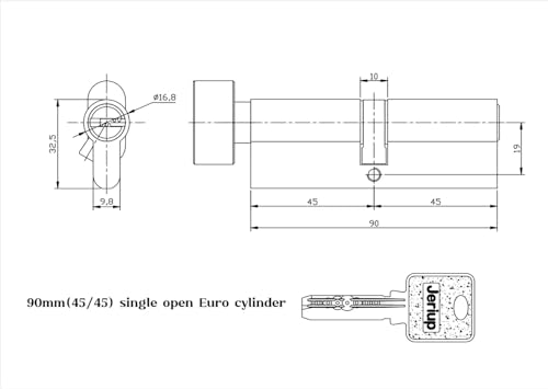 Jeriup Euro Profile Cylinder, Cylinder Lock, Solid Brass, 90mm(40/10/40) with 5 Keys (dimple), Single Open Copper, Anti-Rust Corrosion Resistant Anti-Theft