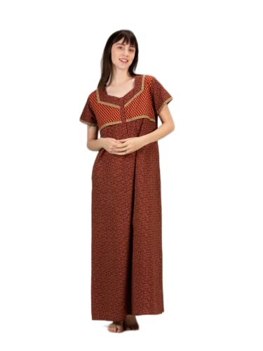 Image of Evolove Women's Cotton Long Maxi Night Gown Nighty Dress with Pocket & Stylish Button, Super Soft Comfortable (LNG-Button)