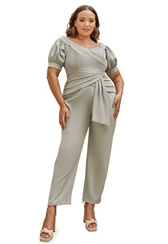 Chi Chi London Mono Bardot de Manga abombada de Talla Grande en Verde Mujer, 54