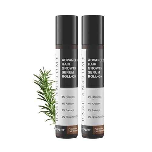 Image of Bare Anatomy Advanced Hair Growth Serum Roll-On| 3% Redensyl + 4% Anagain + 2% Baicapil + 5% Rosemary, Rice Water, Biotin & Saw Palmetto| Reduces Hair Fall, Supports Hair Growth for Men & Women | 25ml-Pack of 2