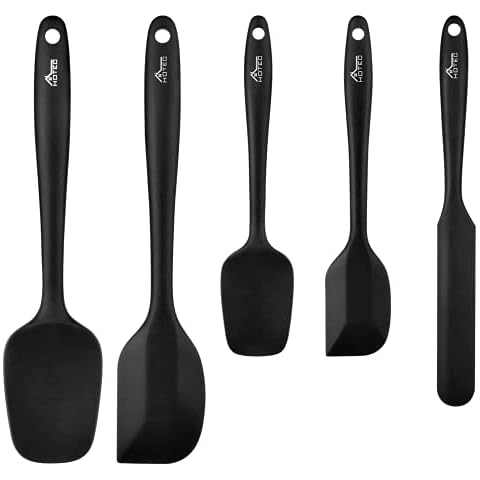 HOTEC 5 Stück Silikon Spatel Set Küchenutensilien zum Backen,teigschaber Kochen und Mischen Hitzebeständiger Antihaft-Silikon-Geschirrspüler in Lebensmittelqualität Schwarz Cover