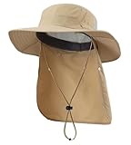 Home Prefer UPF 50+ Wide Brim Sun Hat with Neck Flap for Men Women UV Protection Bucket Hat for Fishing Gardening Hiking Beach Safari Khaki