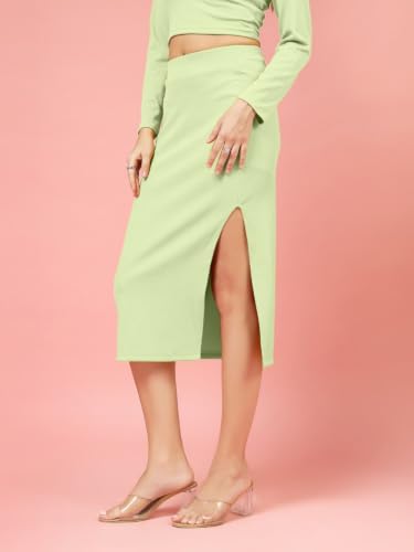 Image of FYLTR Women's Stretchable Mid Rise Midi Skirt|Side Slit|Slim Fit Casul wear