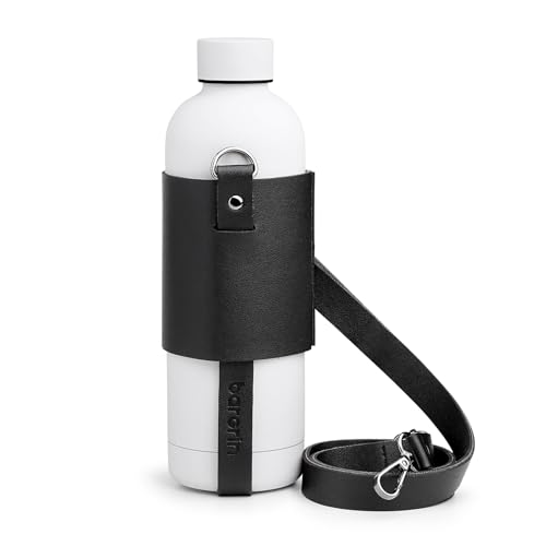 BARGRIN Waterfles van roestvrij staal, 750 ml, draagbaar, met lederen hoes, lekvrij, BPA-vrij, (BOT_WHITE)