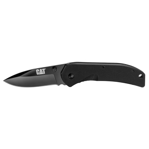 Cat 6-Inch Drop-Point Folding Knife with 2.63-Inch 7Cr13MoV Stainless Steel Blade, Lightweight Nylon Handle, Locking Liner, and Pocket Clip - 980008