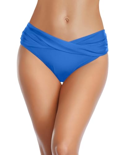 Image of Tempt Me Women Twist Bikini Bottom Moderate High Cut Bathing Suit Bottoms Ruched Swimsuit Bottom
