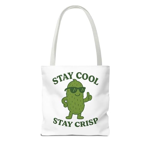 Stay Cool Stay Crisp Tote Bag, Funny Pickle Pun Reusable Grocery Bag, Cute Retro Pickle Design2