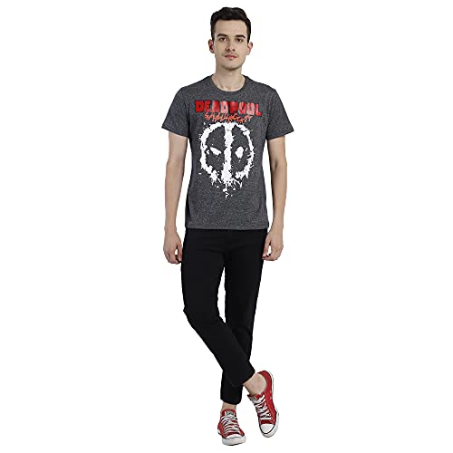 Image of Free Authority Deadpool Printed Regular Fit Grey Cotton Men's T-Shirt
