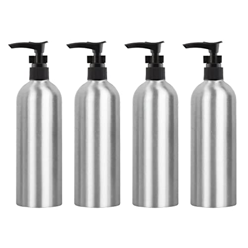 ☺【PACCHETTO INCLUSO】 --- 4 Pezzi 500 ml Bottiglie Dosatori Argento Vuote in Alluminio, 1 pezzo imbuto